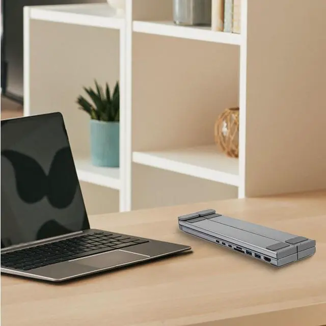 Alt view image 2 of 7 - USB C Hub Multiport Adapter with Laptop Stand, Aluminum Docking Station with 4K, 100W PD Fast Charging, For SD/TF Card Reader for MacBook and More