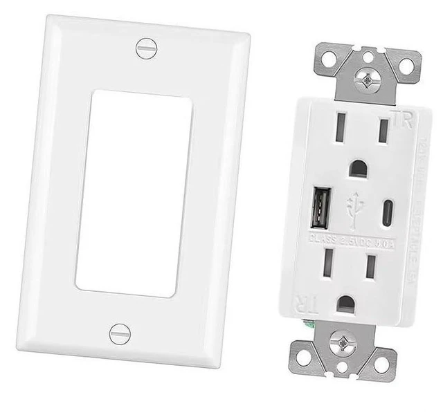Main image of 1 pcs new 15A USB Socket, Three-Prong Type-C Fast Charging Panel.(2)