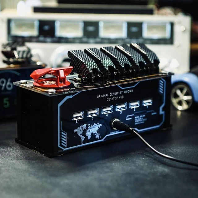 Alt view image 6 of 6 - 6 Port USB Docking Station, USB Hub with Independent Switches, RGB Lighting, Data Transfer and Power Control for Studio, Gaming Room and Desktop Setup