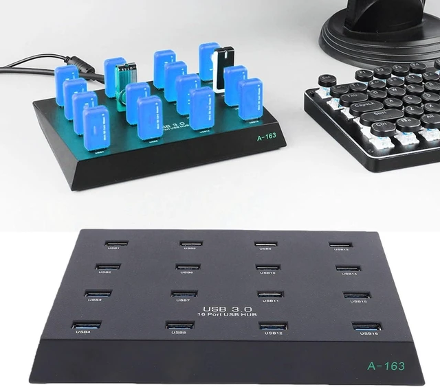 Main image of Zyyini USB 3.0 Hub with U Disk and Reader, 16 Port 5Gbps Industrial Grade Batch Test Copy USB Hub with LED Indicators, for Flash Drive Card Reader Portable Hard Drive (US Plug)