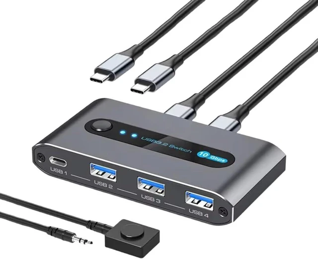 Main image of USB Switcher 2 Port USB-C Interface for Two Computers to Share 4 USB 3.2 Ports(10 Gbps)- Supports Devices Like for Keyboard, Mouse, Printer, Webcam for Desktop Control