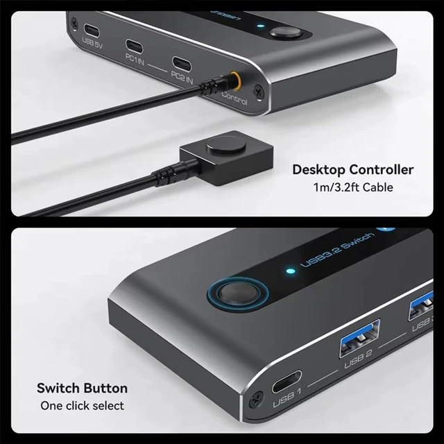 Alt view image 2 of 7 - USB Switcher 2 Port USB-C Interface for Two Computers to Share 4 USB 3.2 Ports(10 Gbps)- Supports Devices Like for Keyboard, Mouse, Printer, Webcam for Desktop Control