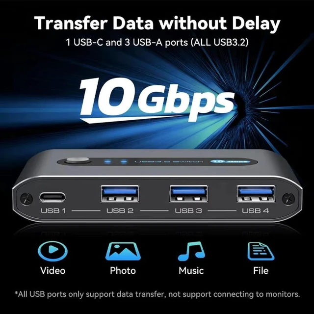 Alt view image 4 of 7 - USB Switcher 2 Port USB-C Interface for Two Computers to Share 4 USB 3.2 Ports(10 Gbps)- Supports Devices Like for Keyboard, Mouse, Printer, Webcam for Desktop Control