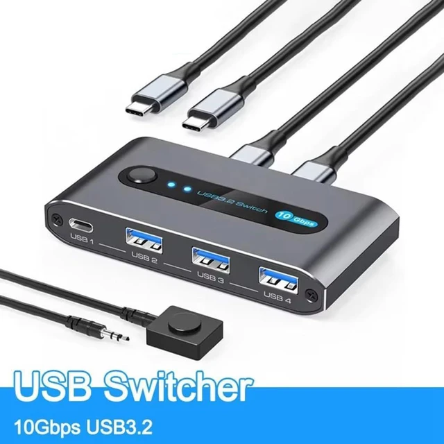Alt view image 6 of 7 - USB Switcher 2 Port USB-C Interface for Two Computers to Share 4 USB 3.2 Ports(10 Gbps)- Supports Devices Like for Keyboard, Mouse, Printer, Webcam for Desktop Control