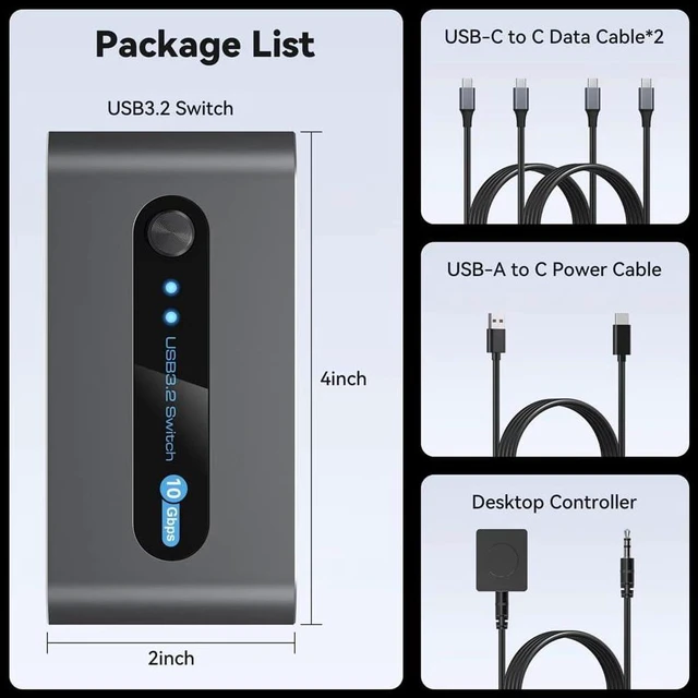 Alt view image 7 of 7 - USB Switcher 2 Port USB-C Interface for Two Computers to Share 4 USB 3.2 Ports(10 Gbps)- Supports Devices Like for Keyboard, Mouse, Printer, Webcam for Desktop Control