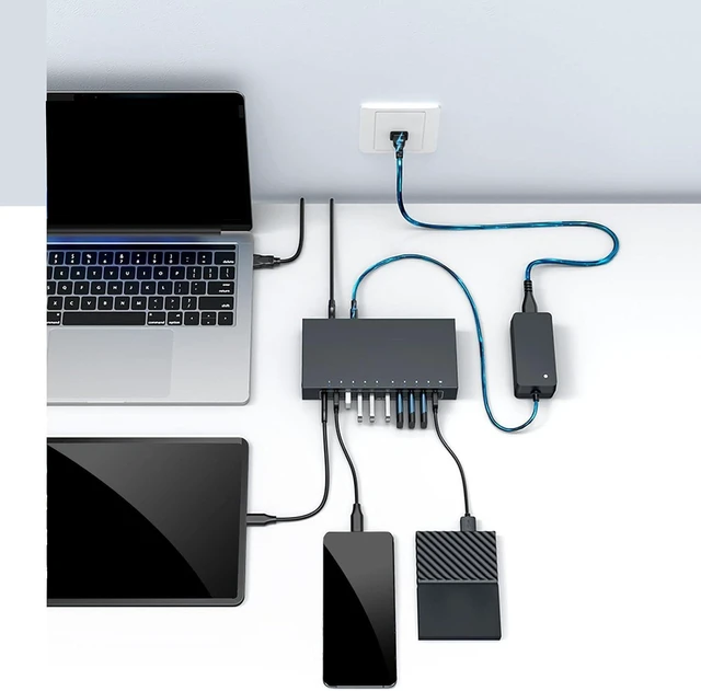 Alt view image 5 of 7 - 10 Port USB Version Center with 105W Power 5Gbps Data Transfer Simultaneous Multiple Device Connection for Laptop Accessories
