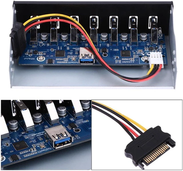 Alt view image 5 of 7 - 5X 7 Port USB 3.0 Hub 5Gbs 5.25Inch CD-ROM Drive Bay CD ROM Front Panel for Computer Case+USB 3.0 19-Pin Header