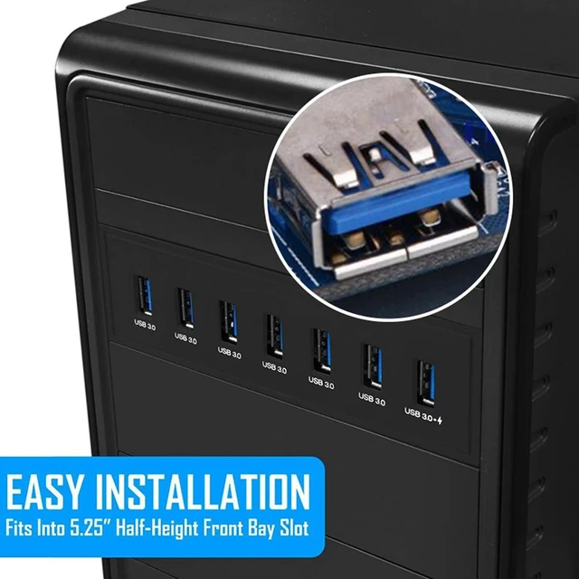 Alt view image 6 of 7 - 5X 7 Port USB 3.0 Hub 5Gbs 5.25Inch CD-ROM Drive Bay CD ROM Front Panel for Computer Case+USB 3.0 19-Pin Header