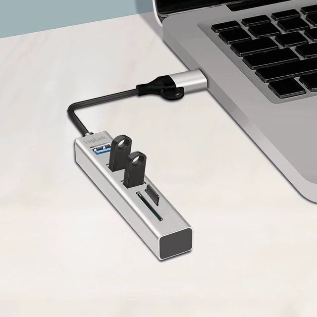 Alt view image 3 of 5 - Logilink 076790 USB 3.2 Hub 3 USB-A Ports, 2 SD/microSD Aluminium Silver Silver