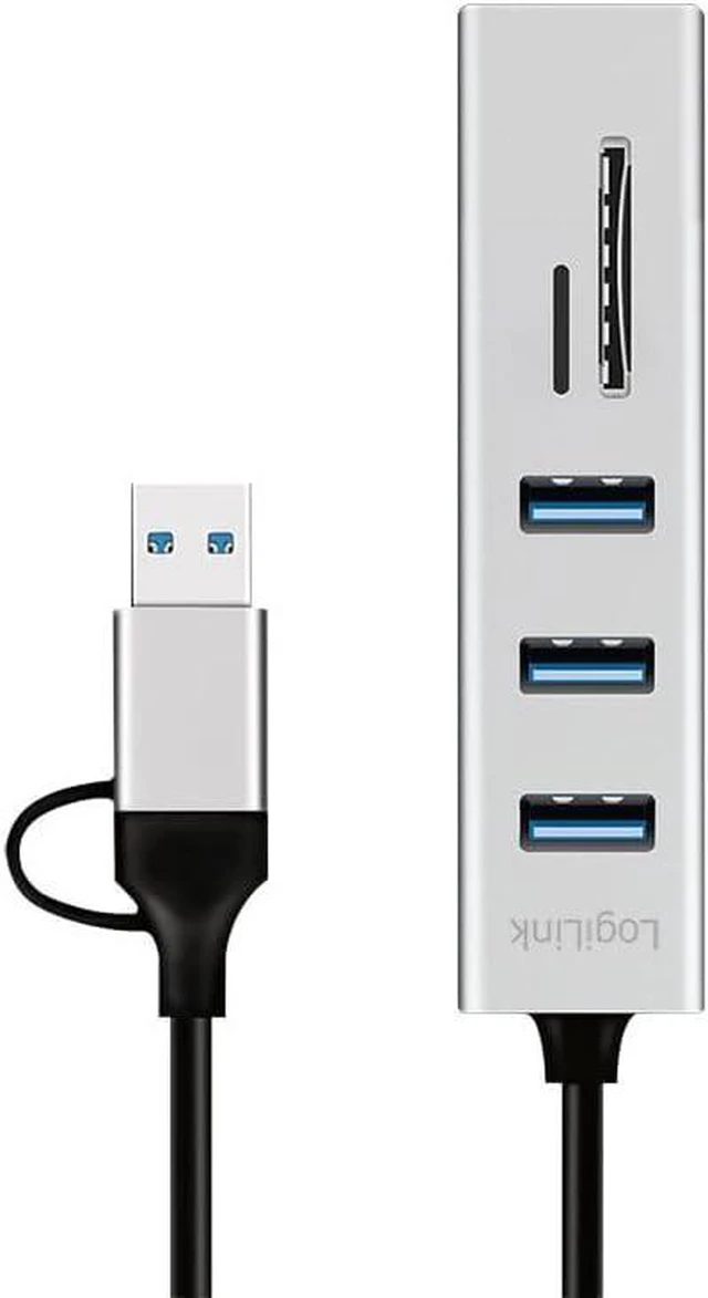 Alt view image 4 of 5 - Logilink 076790 USB 3.2 Hub 3 USB-A Ports, 2 SD/microSD Aluminium Silver Silver