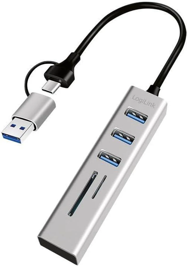 Alt view image 5 of 5 - Logilink 076790 USB 3.2 Hub 3 USB-A Ports, 2 SD/microSD Aluminium Silver Silver
