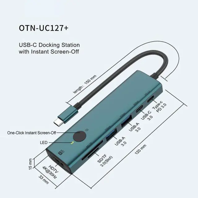 Alt view image 7 of 7 - USB C Hub, USB 3.0 Docking Station, 7 Ports 4K Portable with Sleep Function 5Gbps Screen for PC Laptop Computer