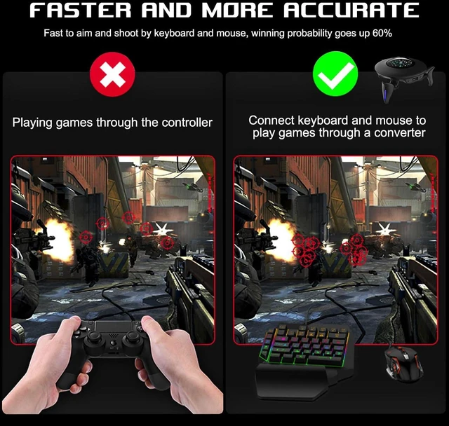 Alt view image 5 of 7 - Keyboard and Mouse Adapter for Nintendo Switch/Switch 2/Xbox Series/Xbox One/PS4/PS3, Gaming Console Converter with RGB Lights, Supports Custom Keys, Sensitivity Settings, Play FPS, TPS, RPG, RTS Game