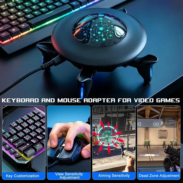 Alt view image 4 of 7 - Keyboard and Mouse Adapter for Nintendo Switch/Switch 2/Xbox Series/Xbox One/PS4/PS3, Gaming Console Converter with RGB Lights, Supports Custom Keys, Sensitivity Settings, Play FPS, TPS, RPG, RTS Game
