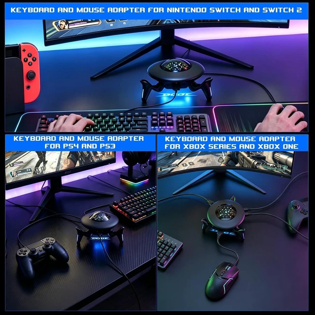 Alt view image 7 of 7 - Keyboard and Mouse Adapter for Nintendo Switch/Switch 2/Xbox Series/Xbox One/PS4/PS3, Gaming Console Converter with RGB Lights, Supports Custom Keys, Sensitivity Settings, Play FPS, TPS, RPG, RTS Game