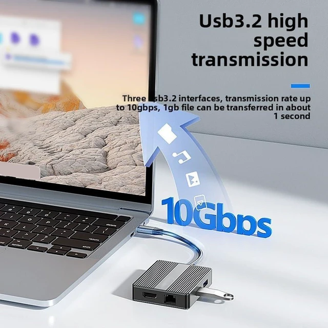 Alt view image 3 of 5 - 7-in-1 USB-C Hub Docking Station With Dual 4K60Hz USB 3.2 10Gbps Gigabit Ethernet PD 100W Charging For IPad Pro(HDMI-DP)