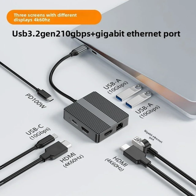 Alt view image 2 of 5 - 7-in-1 USB-C Hub Docking Station With Dual 4K60Hz USB 3.2 10Gbps Gigabit Ethernet PD 100W Charging For IPad Pro(HDMI-DP)
