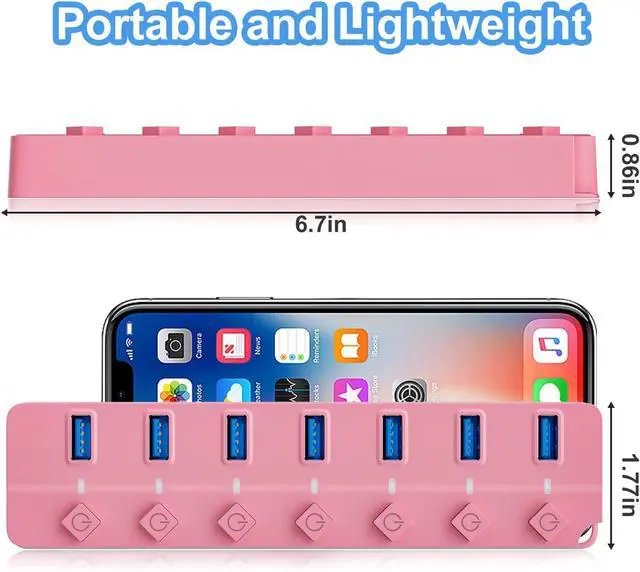 Alt view image 5 of 7 - ONFINIO USB Hub 3.0, 7-Port USB Hub Splitter with Individual On/Off Switches and Lights, 3.2ft/1m Long Cable Compatible with MacBook, Laptop, Surface Pro, PS4, PC, Flash Drive, Mobile HDD-Pink