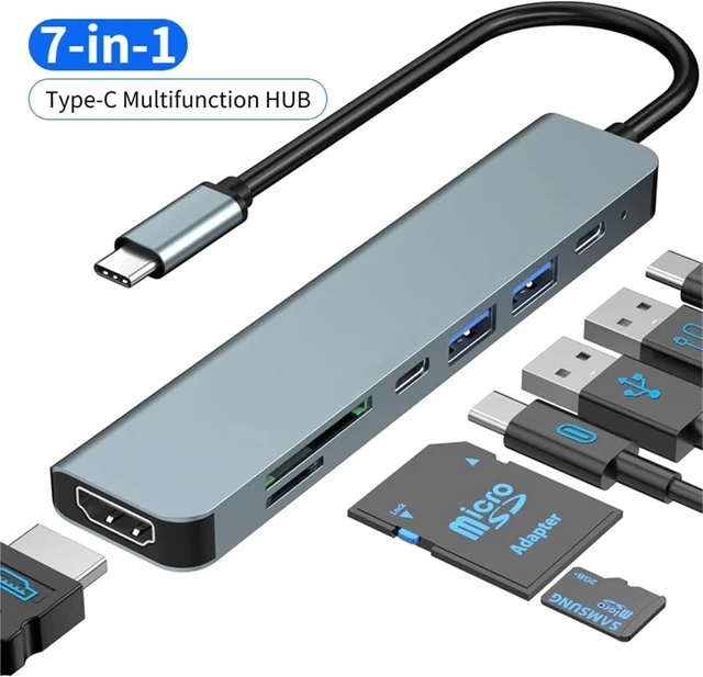 Alt view image 2 of 7 - USB C Docking Station Type-C HUB to HDMI 4K 30Hz with Screen Off Button USB 3.0 5Gbps HUB 87W Fast Charging(7-in-1)