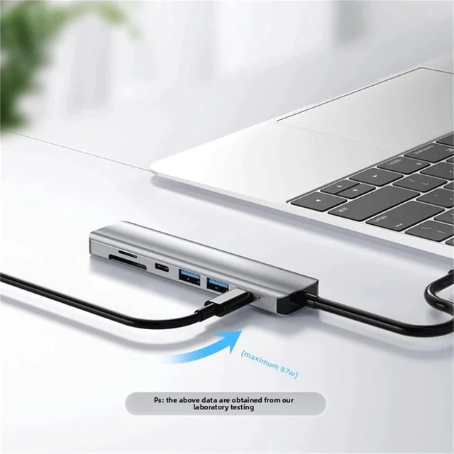 Alt view image 4 of 7 - USB C Docking Station Type-C HUB to HDMI 4K 30Hz with Screen Off Button USB 3.0 5Gbps HUB 87W Fast Charging(7-in-1)