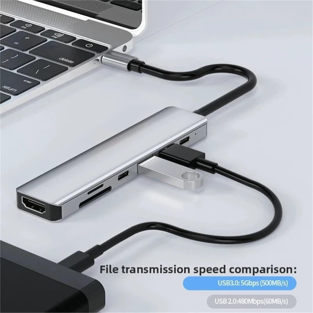 Alt view image 5 of 7 - USB C Docking Station Type-C HUB to HDMI 4K 30Hz with Screen Off Button USB 3.0 5Gbps HUB 87W Fast Charging(7-in-1)