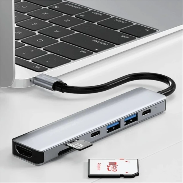 Alt view image 6 of 7 - USB C Docking Station Type-C HUB to HDMI 4K 30Hz with Screen Off Button USB 3.0 5Gbps HUB 87W Fast Charging(7-in-1)