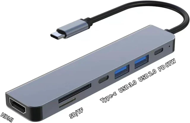 Alt view image 7 of 7 - USB C Docking Station Type-C HUB to HDMI 4K 30Hz with Screen Off Button USB 3.0 5Gbps HUB 87W Fast Charging(7-in-1)