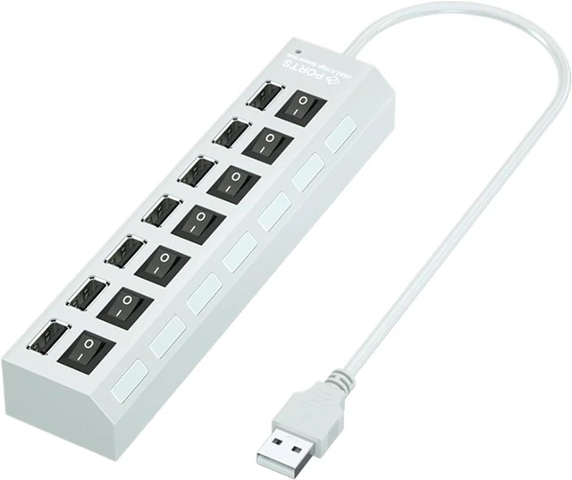 Main image of USB 2.0 HUB 4/7 Port Multiple Expander with ON/Off Switch Multi USB Splitter Hub 4ports 7ports Adapter Computer Accessories(White 7Port)