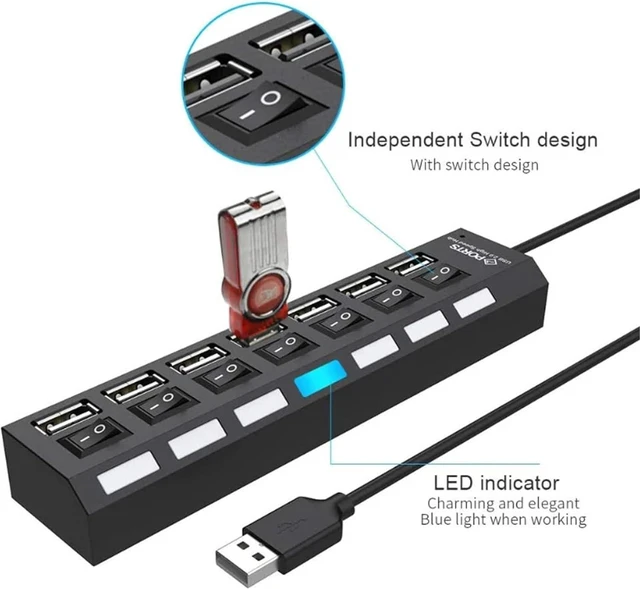 Alt view image 4 of 6 - USB 2.0 HUB 4/7 Port Multiple Expander with ON/Off Switch Multi USB Splitter Hub 4ports 7ports Adapter Computer Accessories(White 7Port)