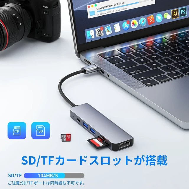 Alt view image 4 of 7 - USB C Hub Adapter 6-in-1 HDMI Type C Hub with 4K HDMI Port + PD 100W Fast Charge + 2 USB 3.0 Ports + SD & TF Card Slots for Home Work No Setup Fast Data Transfer USB C HDMI Hub Compatible with MacBook