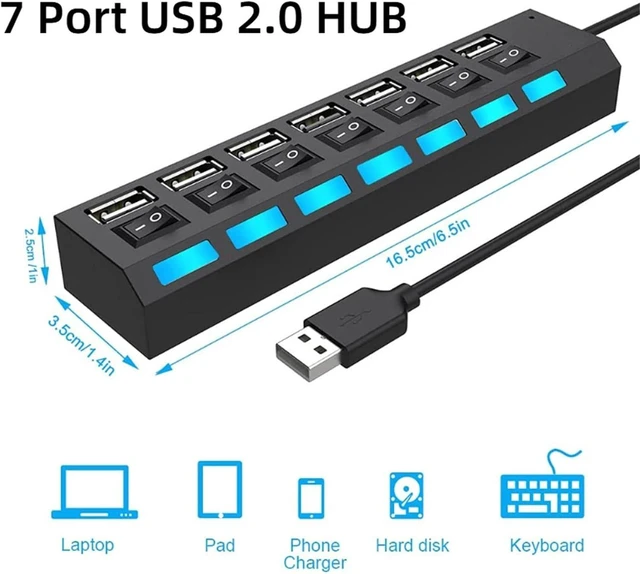 Alt view image 2 of 6 - USB 2.0 HUB 4/7 Port Multiple Expander with ON/Off Switch Multi USB Splitter Hub 4ports 7ports Adapter Computer Accessories(White 7Port)