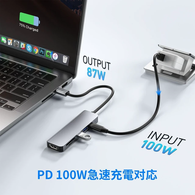 Alt view image 6 of 7 - USB C Hub Adapter 6-in-1 HDMI Type C Hub with 4K HDMI Port + PD 100W Fast Charge + 2 USB 3.0 Ports + SD & TF Card Slots for Home Work No Setup Fast Data Transfer USB C HDMI Hub Compatible with MacBook