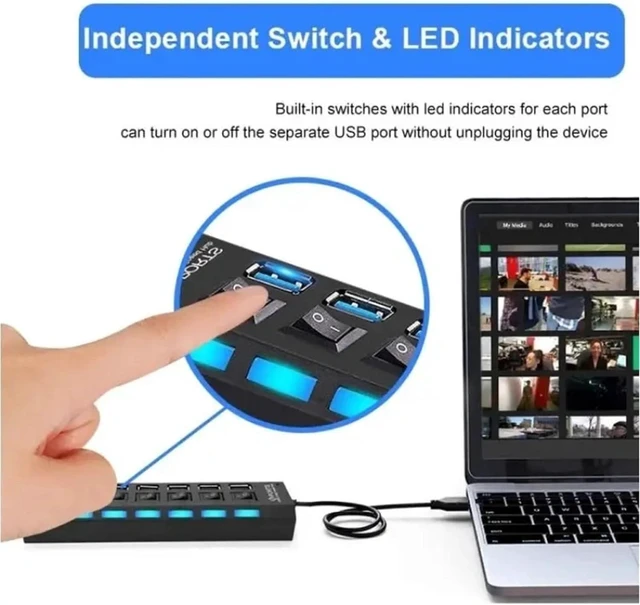 Alt view image 6 of 6 - USB 2.0 HUB 4/7 Port Multiple Expander with ON/Off Switch Multi USB Splitter Hub 4ports 7ports Adapter Computer Accessories(White 7Port)