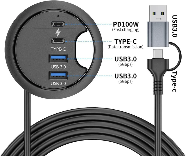 Alt view image 2 of 7 - ordinarYone USB Desk Grommet Hole USB Mounting Desktop Grommet Hole Desktop Cable Organization for Laptop Device