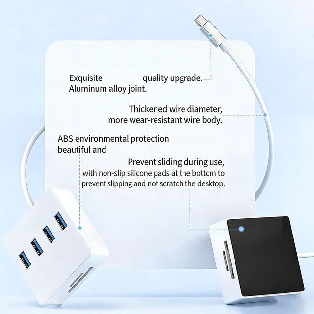 Alt view image 4 of 7 - ordinarYone USB Type C Multiport Hubs with 4 USB3.0 Port Card Readers Double 3.5mm 5Gbps Data Transfer for Multiple Devices