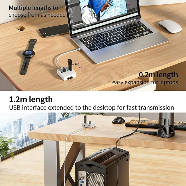 Alt view image 6 of 7 - ordinarYone USB Type C Multiport Hubs with 4 USB3.0 Port Card Readers Double 3.5mm 5Gbps Data Transfer for Multiple Devices