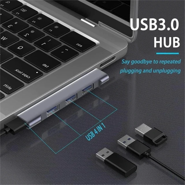 Alt view image 4 of 7 - USB-C Hub, 3.0 Type-C, 4-Port Multi-Port USB Splitter, OTG Compatible with Mobile Phones and Computer Accessories(Type C)