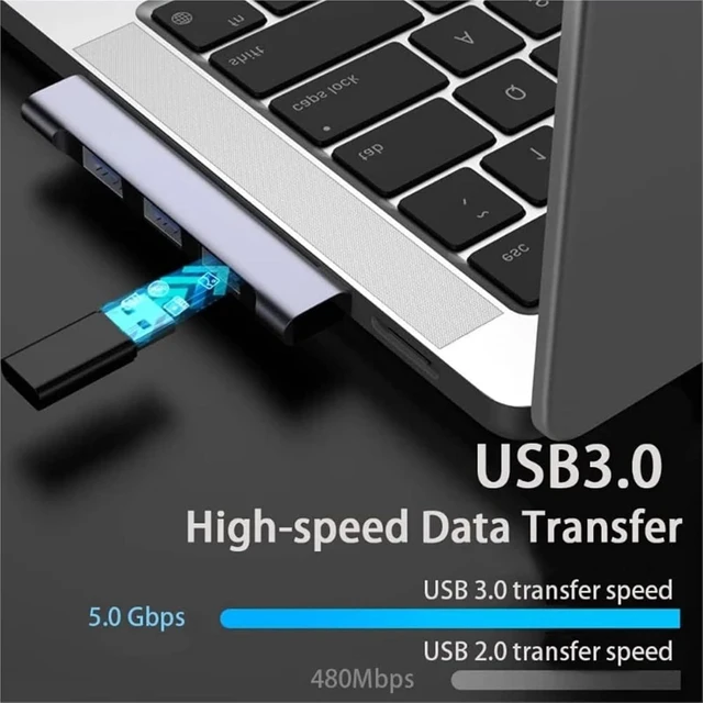 Alt view image 5 of 7 - USB-C Hub, 3.0 Type-C, 4-Port Multi-Port USB Splitter, OTG Compatible with Mobile Phones and Computer Accessories(Type C)