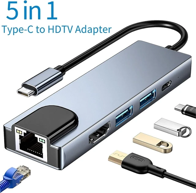 Alt view image 2 of 7 - 5/8Ports USB C Docking Station Type C to HDMI 4K/RJ45 100M Splitter USB3.0 5Gbps High Speed USB C HUB Adapter for Laptop(8-in-1)