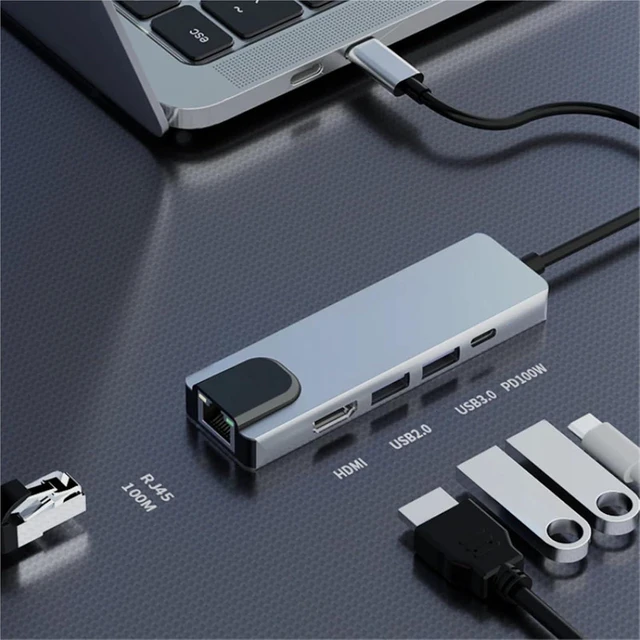 Alt view image 5 of 7 - 5/8Ports USB C Docking Station Type C to HDMI 4K/RJ45 100M Splitter USB3.0 5Gbps High Speed USB C HUB Adapter for Laptop(8-in-1)