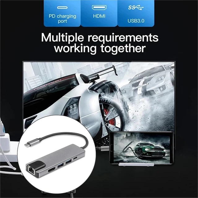 Alt view image 6 of 7 - 5/8Ports USB C Docking Station Type C to HDMI 4K/RJ45 100M Splitter USB3.0 5Gbps High Speed USB C HUB Adapter for Laptop(8-in-1)