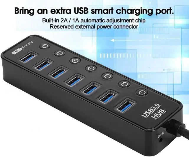 Alt view image 4 of 7 - HighSpeed USB 3.0 Splitter Docking Station with 7-Port Switch for PC, Plug and Play, DriverFree, Suitable for XP/Vista/7/8 Users
