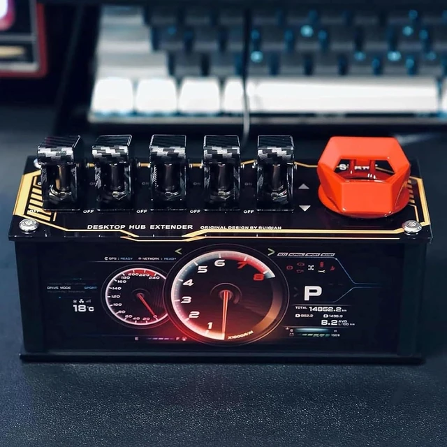 Main image of 6 Port USB Docking Station, USB Hub with Independent Switches, RGB Lighting, Data Transfer and Power Control for Studio, Gaming Room and Desktop Setup