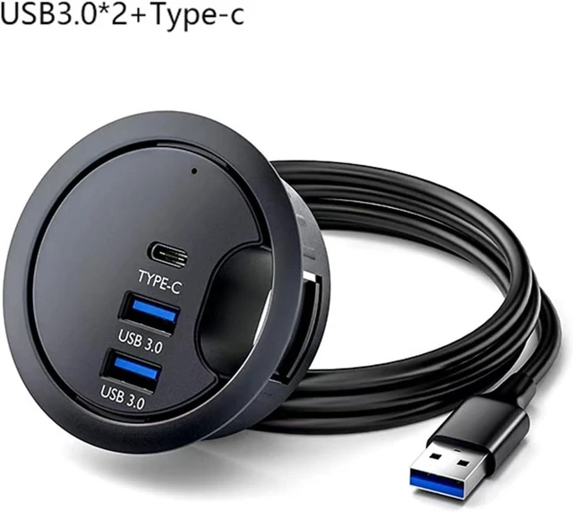 Alt view image 4 of 7 - ordinarYone Desktop Mounted USB Adapter with 2 USB3.0 Ports and 1 Type C Port Space Saving Design for Computers Blue LED Light
