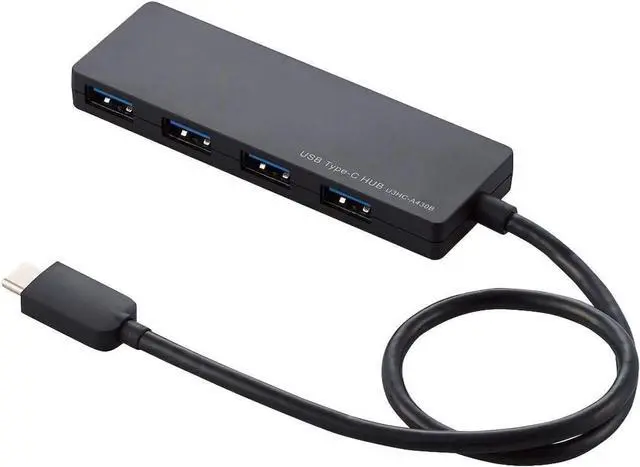 Main image of Elecom U3HC-A430BXBK USB Hub, USB 3.1, Gen1, Type-C A Female, 4 Ports, Bus Power, 11.8 inches (30 cm) Cable, Compatible with MacBook, iPad, Surface GO Pro 7, Chromebook, etc. Black