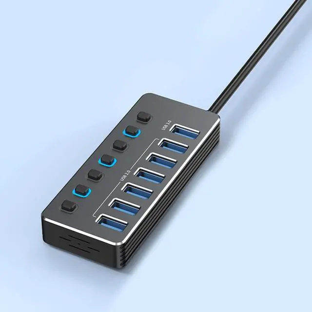 Alt view image 4 of 7 - ordinarYone 7Port Aluminum USB Hubs with Independents Switches and LED Indicators for Fast Speed USB3.0 and USB 2.0 Data Transfer