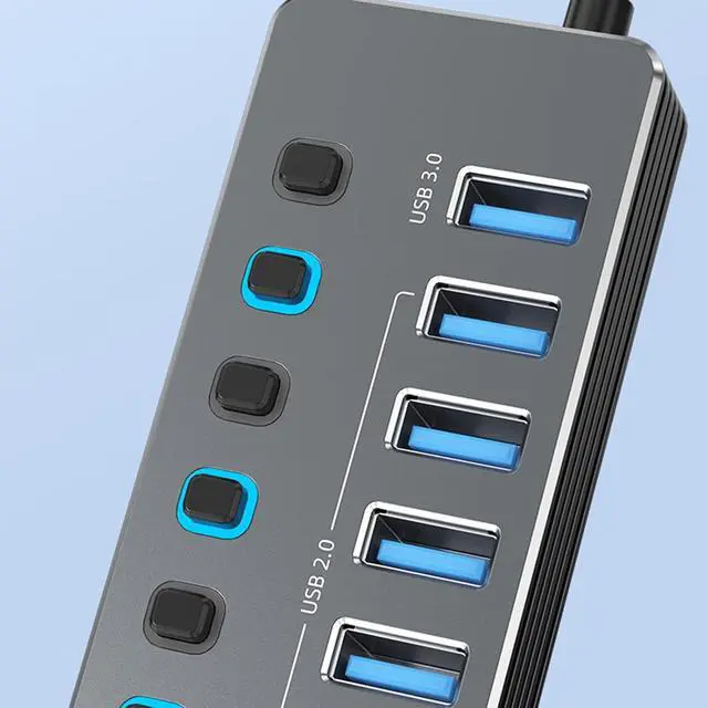 Alt view image 6 of 7 - ordinarYone 7Port Aluminum USB Hubs with Independents Switches and LED Indicators for Fast Speed USB3.0 and USB 2.0 Data Transfer