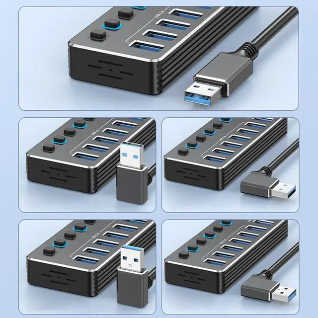 Alt view image 7 of 7 - ordinarYone 7Port Aluminum USB Hubs with Independents Switches and LED Indicators for Fast Speed USB3.0 and USB 2.0 Data Transfer