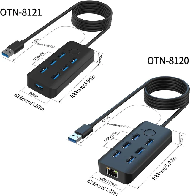 Alt view image 5 of 7 - Portable USB3.0 Splitter Adapter Featuring Button Technology for 7 Devices Fast 5Gbps Speed USB/Ethernet Rapid USB Dock