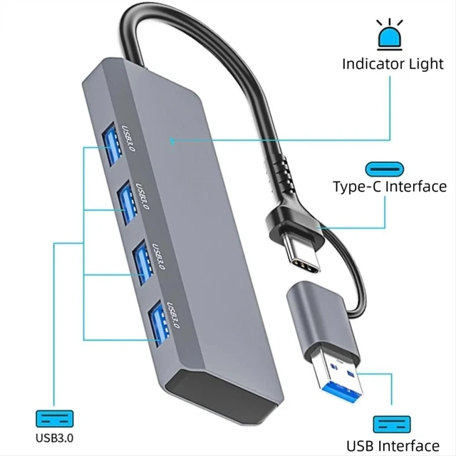 Alt view image 5 of 6 - USB 3.0 Hub USB Hub 4 Port High Speed Type c Splitter 5Gbps for PC Computer Accessories Multiport HUB 4 USB 3.0 2.0 Ports(USB)